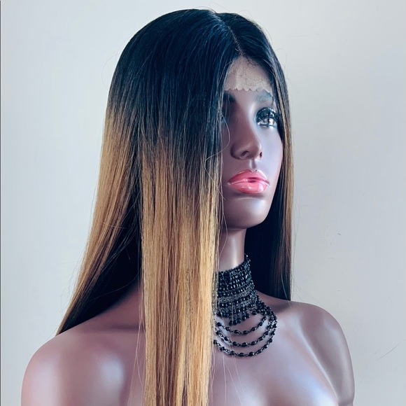 Long Straight 28” Ombre Brown Coral Premium Fiber Lace Front Wig - Picture 5 of 15